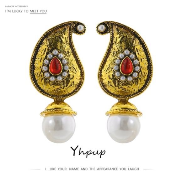 Vintage Metal Imitation Pearls Dangle Earrings - Picture 5 of 6